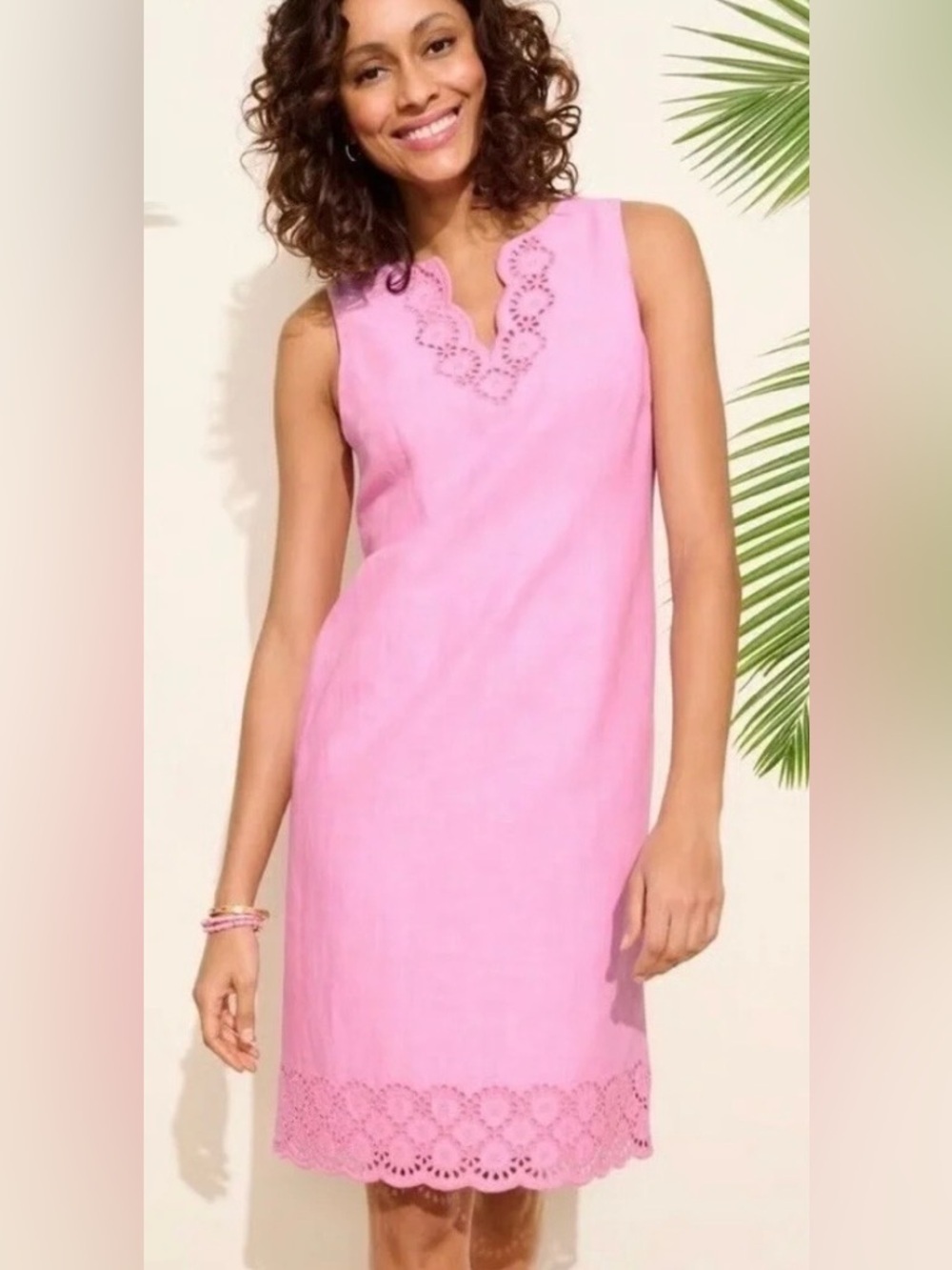 Talbot’s Linen & Cotton Sleeveless  Embroidered Eyelet Shift Dress Pink 10